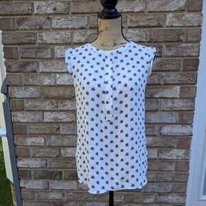 ⭐ Ann Taylor LOFT Outlet White Floral Henley Top With Ruffle Sleeves XS